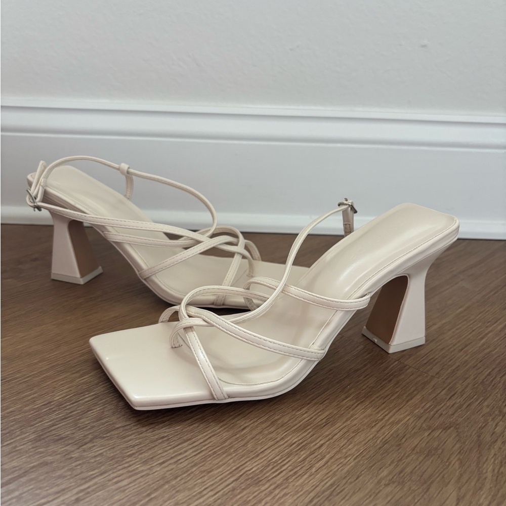 TopShop Cream Strappy Heels, Square Toe